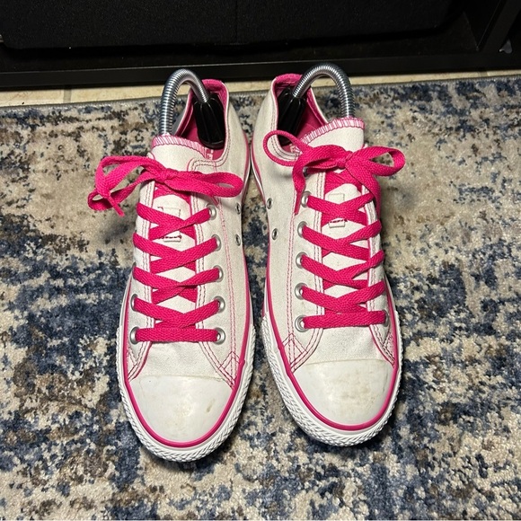 Converse Chuck Taylor All Star Double Tongue White & Pink Stitched Sneakers 8 - Picture 4 of 11